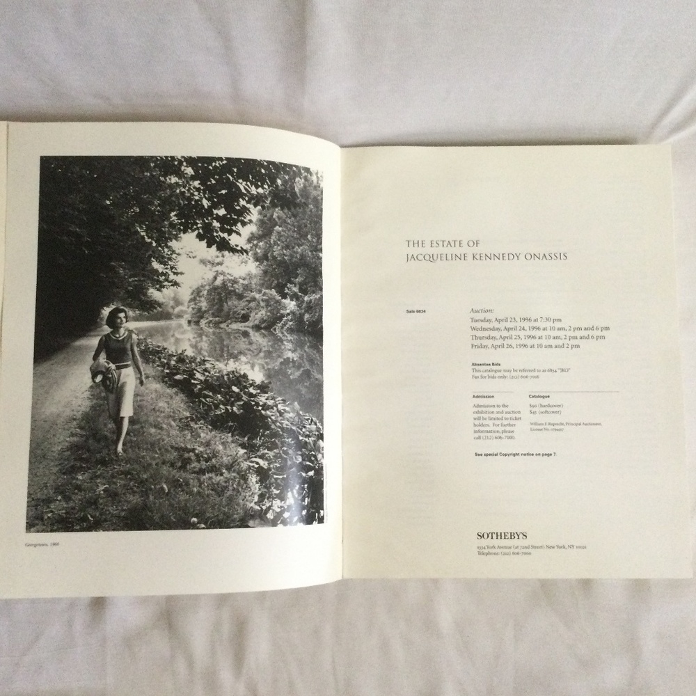 Estate of Jacqueline Kennedy Onassis Auction Catalog April 23-26, 1996